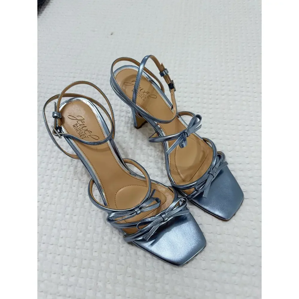 Jewel Badgley Mischka Kiyomi II Silver Bow Strappy Heels Metallic 9.5